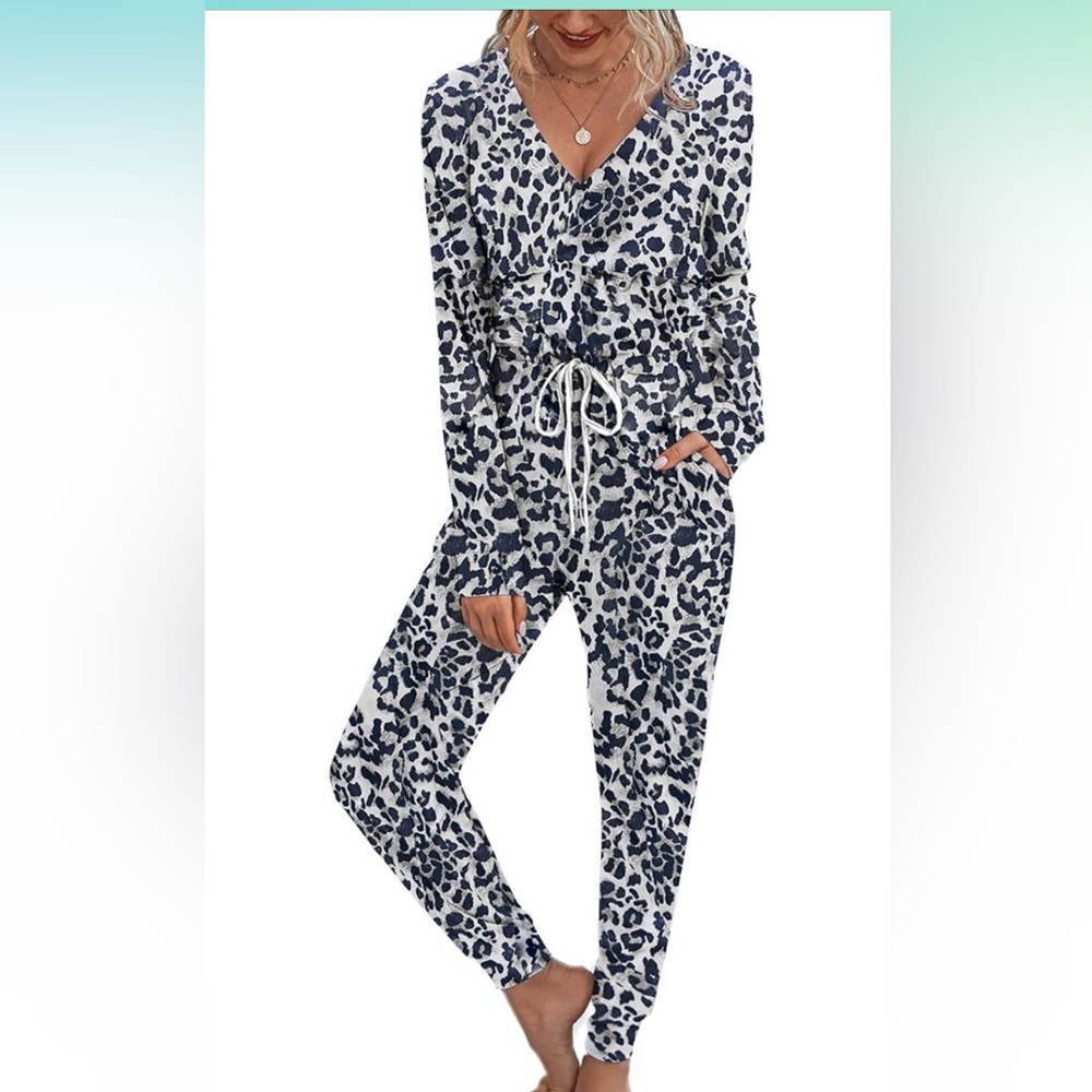 White Leopard Print V Neck Romper